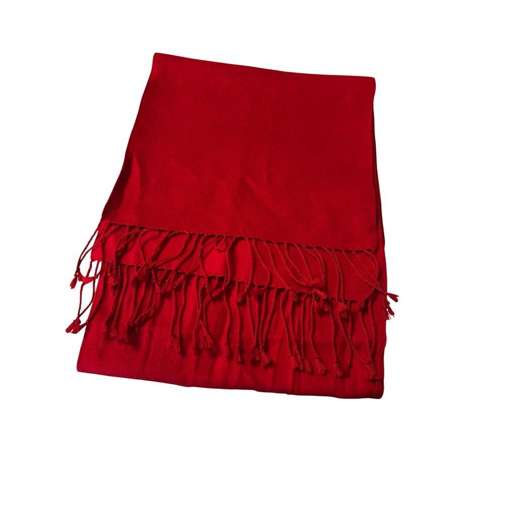KAIDIZHUO ER YA Red 100% Mulberry Silk Scarf with Fringe Trim